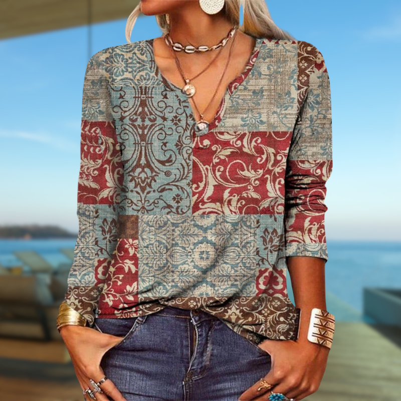 CD | bluză cu mânecă lungă cu imprimeu boho patchwork