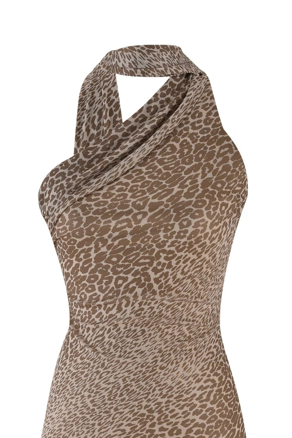 CD | Rochie maxi cu bretele pe spate, cu imprimare de leopard