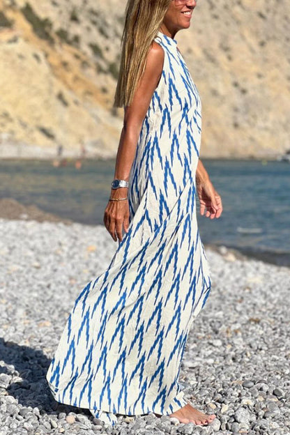CD | Rochie lungă imprimată albastru Casual fără mâneci