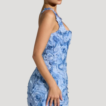 CD | Femeii florale mini rochie pătrat gât corset spate
