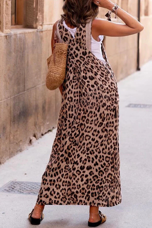 CD | Rochie maxi cu curele cu imprimeu leopard cu patchwork