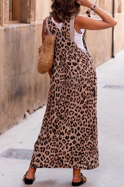 CD | Rochie maxi cu curele cu imprimeu leopard cu patchwork