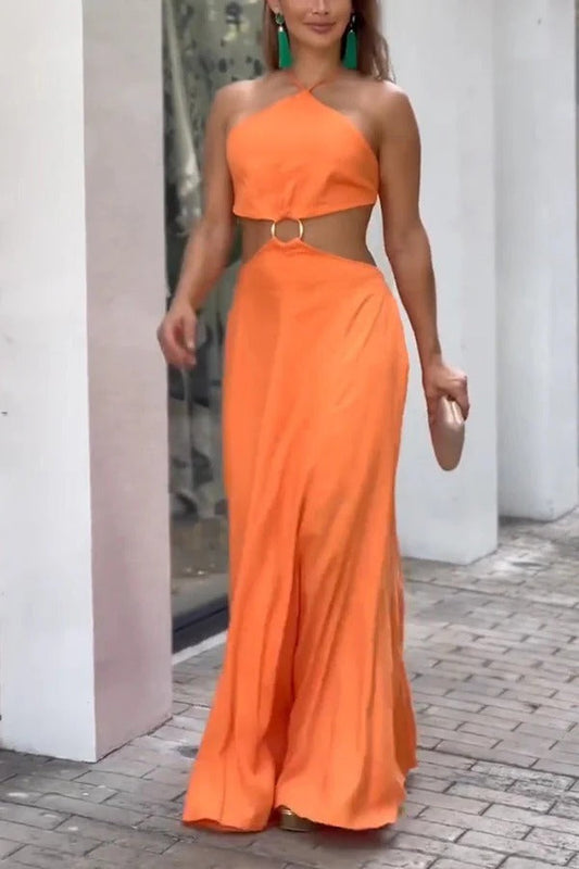 CD | Sexy halterneck backless rochie maxi fără mâneci