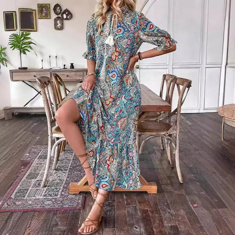 CD | Rochie mini specială cu mâneci scurte și model paisley