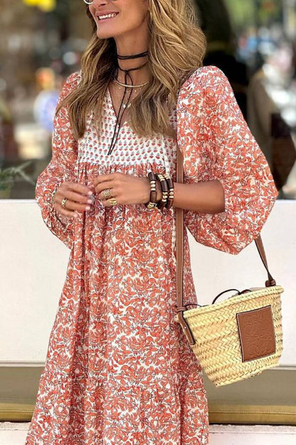 CD | Boheme Lifestyle Rochie maxi imprimată cu mâneci bufante largi