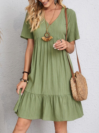 CD | V-neck cu mânecă scurtă rochie de vară moda casual vrac rochii cu volane plajă haine femei