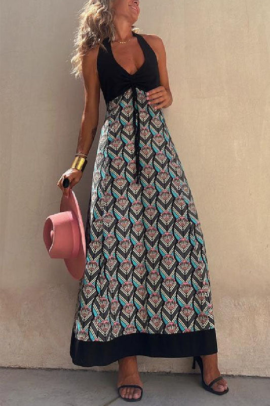 CD | INKA Rochie lungă geometrică neagră