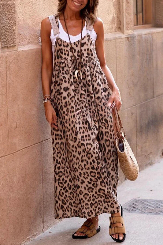 CD | Rochie maxi cu curele cu imprimeu leopard cu patchwork