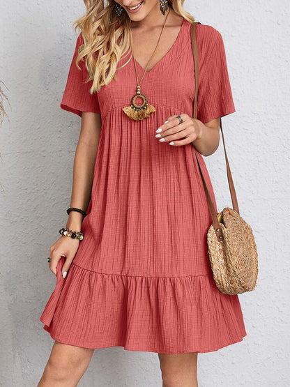 CD | V-neck cu mânecă scurtă rochie de vară moda casual vrac rochii cu volane plajă haine femei