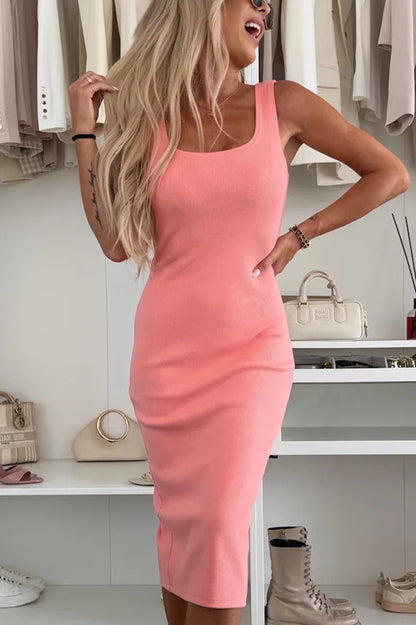 CD | Confort și feminitate coaste tricot rezervor fantă stretch rochie midi