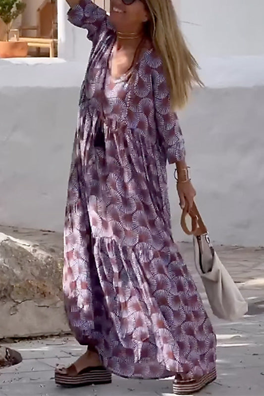 CD | Ibiza Fashion Print Loose V-Neck Long Sleeve Rochie lungă