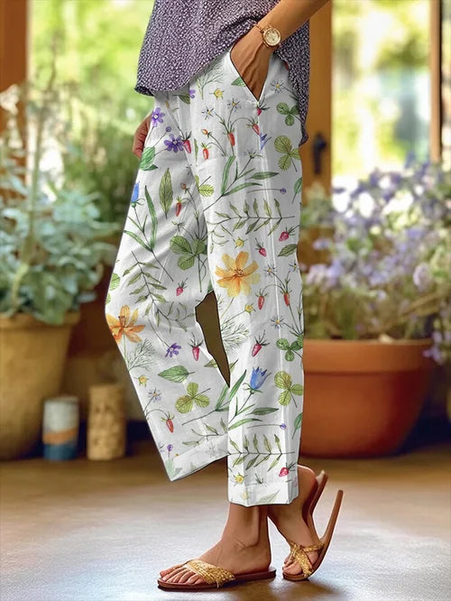 CD | Femeii Floral Design Loose buzunar Patchwork Pantaloni casual