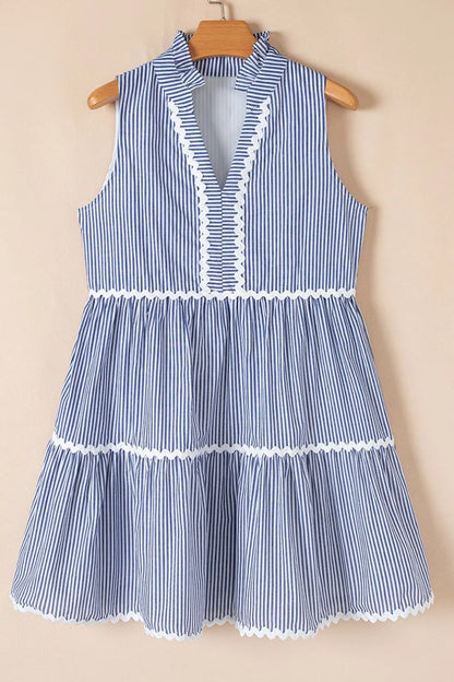 CD | Stripe Rochie mini fără mâneci, cu ric rac crestat