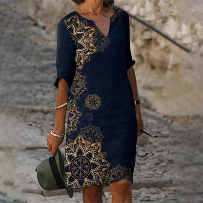 CD - Rochie fermecătoare din in cu model floral pentru femei