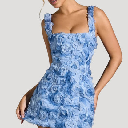 CD | Femeii florale mini rochie pătrat gât corset spate