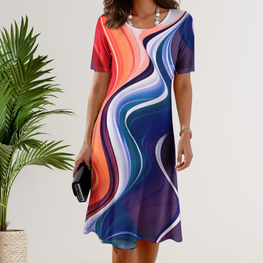 CD - Rochie vibrantă în linie A cu aspect batik