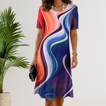 CD - Rochie vibrantă în linie A cu aspect batik