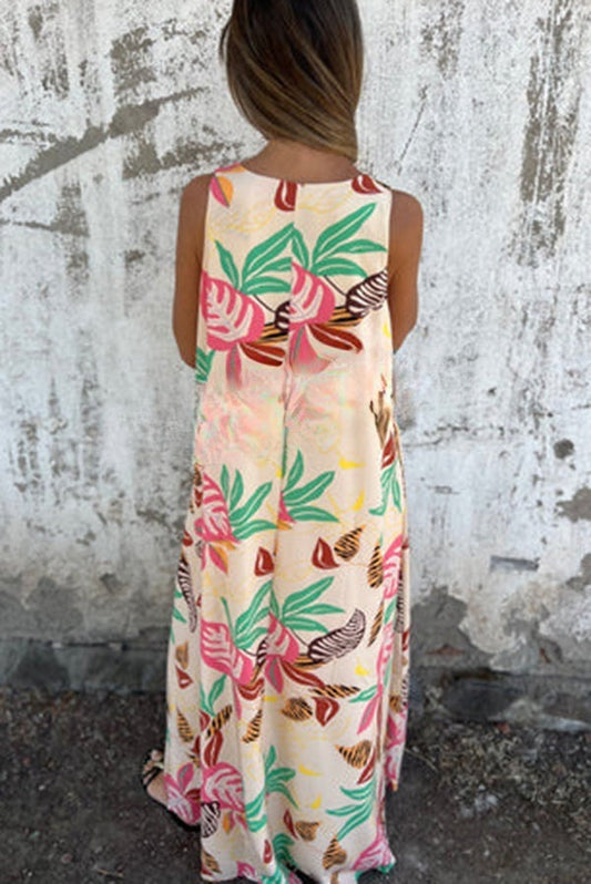 CD | Botanical Print V-neck sac vrac casual rochie maxi