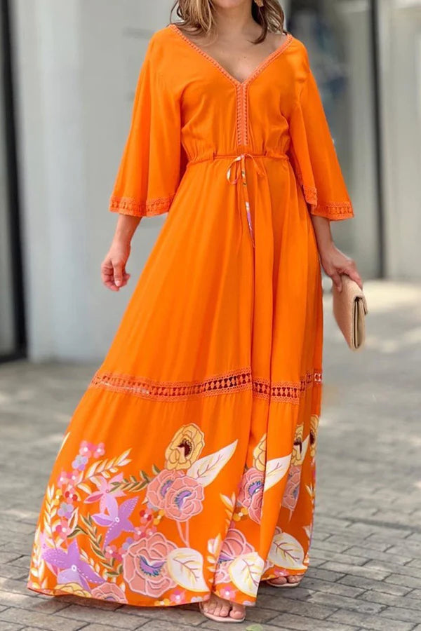 CD | Elegant unic imprimate dantelă Patchwork dantelă până rochie Maxi