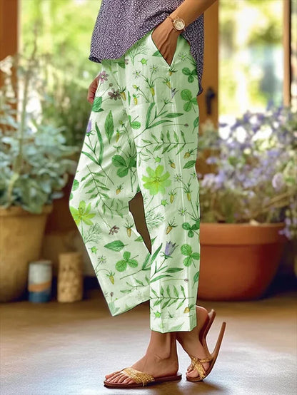 CD | Femeii Floral Design Loose buzunar Patchwork Pantaloni casual