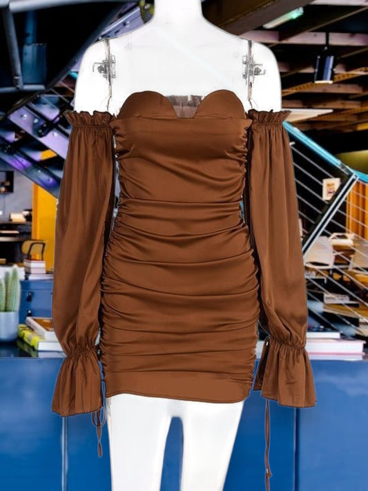 CD | Rochie pentru femei fără umeri cu volane din material elastic Mini rochie