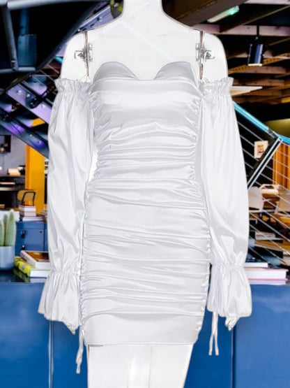 CD | Rochie pentru femei fără umeri cu volane din material elastic Mini rochie