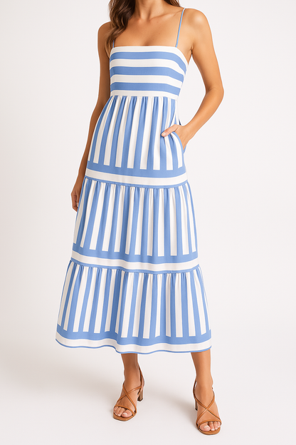 CD | Rochie de vară pentru femei - Bumbac ușor - A-line fit - Rochie maxi cu dungi