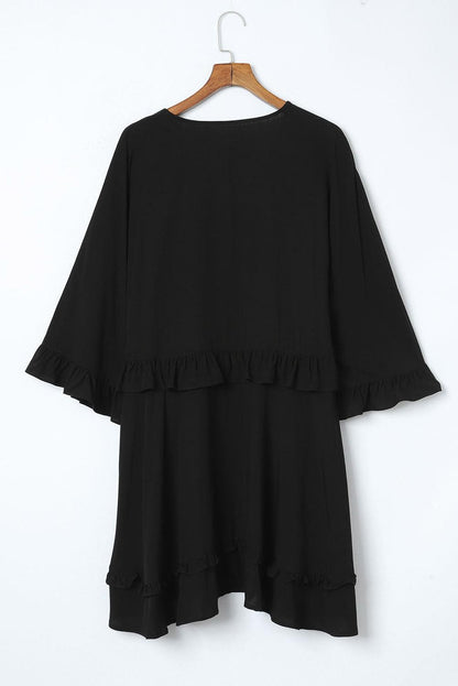 CD | Elegant negru babydoll rochie mini cu decolteu V