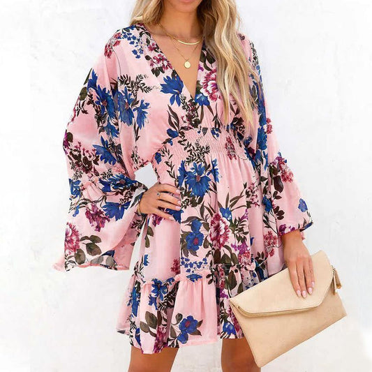 CD | Rochie mini A-line cu decolteu în V și model floral AH445
