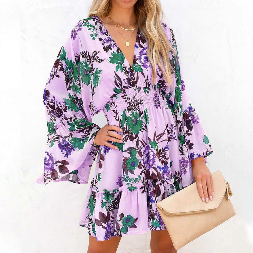 CD | Rochie mini A-line cu decolteu în V și model floral AH445