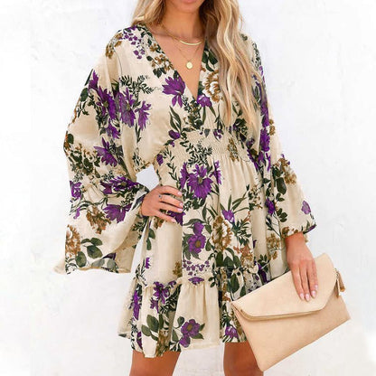 CD | Rochie mini A-line cu decolteu în V și model floral AH445