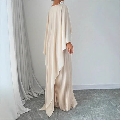 CD | Rochie maxi pentru femei - Decolteu înalt - Mâneci batwing - Fustă plisată - Croială fluidă