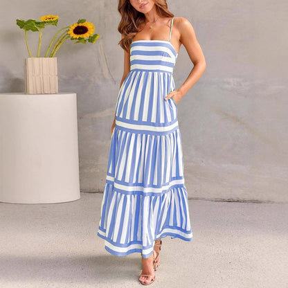 CD | Rochie de vară pentru femei - Bumbac ușor - A-line fit - Rochie maxi cu dungi
