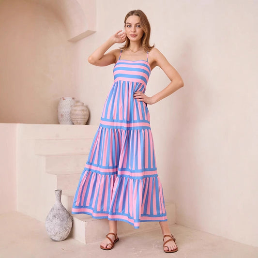 CD | Rochie de vară pentru femei - Bumbac ușor - A-line fit - Rochie maxi cu dungi