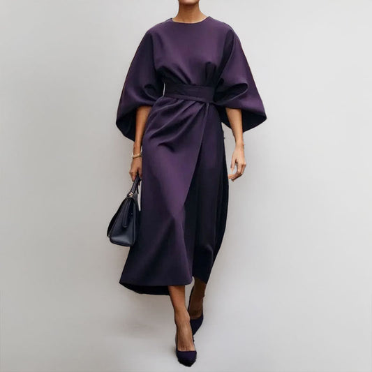 CD | Rochie lungă pentru femei - aspect satinat - mâneci batwing - croială pe măsură - siluetă drapată