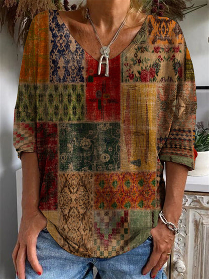 CD | Tricou geometric cu mâneci largi și model floral