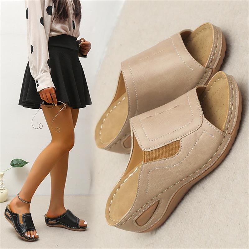 CD | Casual Summer Daily Comfort Slip On Solid Colour Sandale din piele