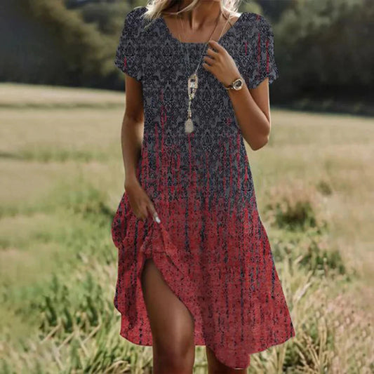 CD | Rochii boeme de vară pentru femei V-Neck Short Sleeve Flower Printed Beach Holiday Dress Femei Maxi Dresses Boho