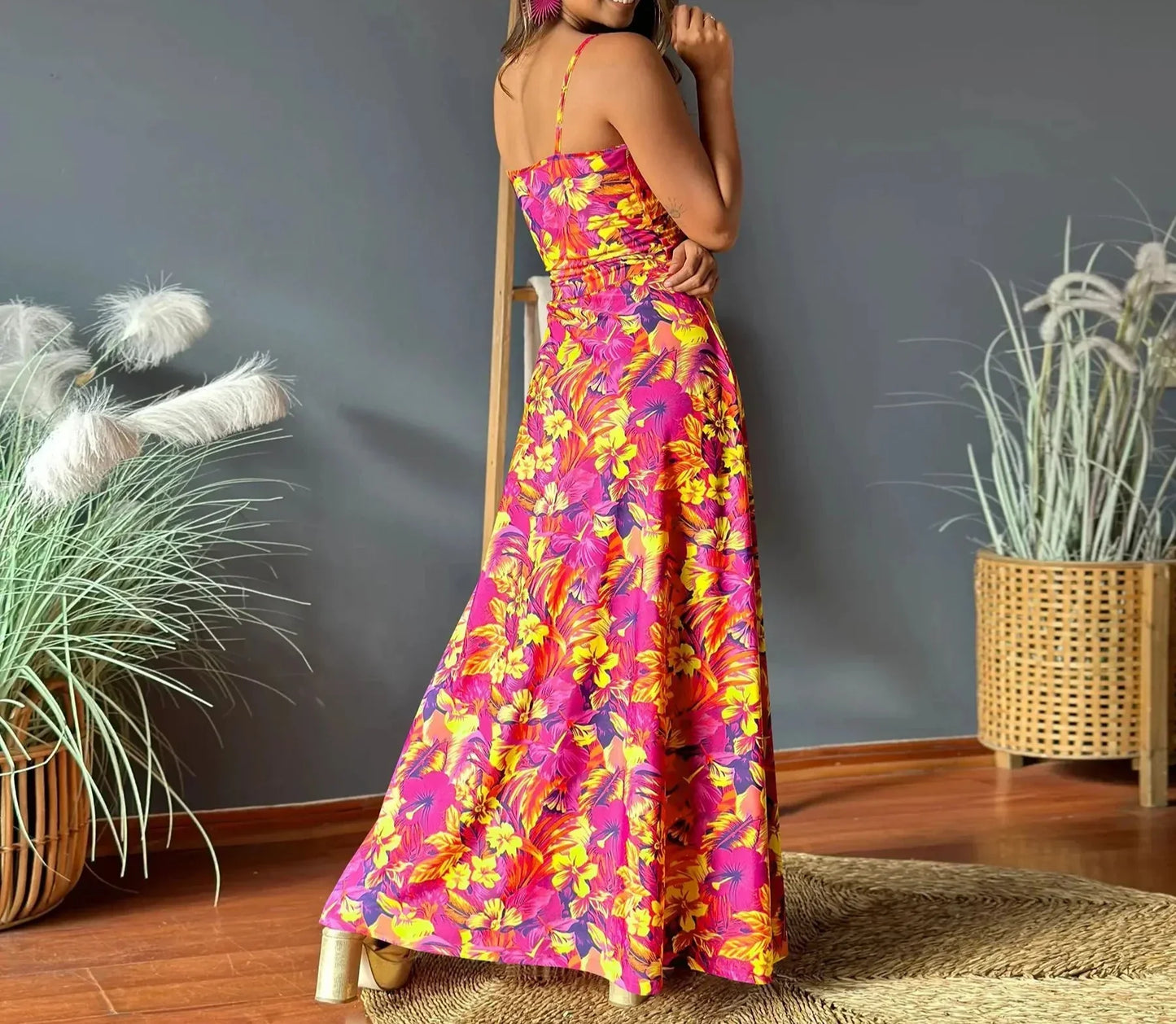 CD - Rochie maxi boho chic fără umeri
