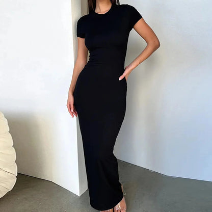 CD | Rochie maxi bodycon cu mâneci scurte