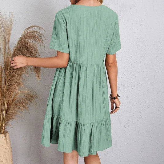 CD | Rochie mini boho chic cu tiv cu volane