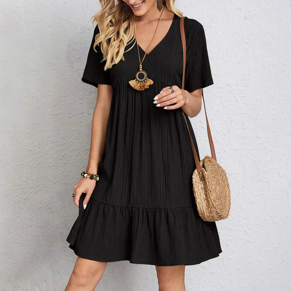 CD | Rochie mini boho chic cu tiv cu volane