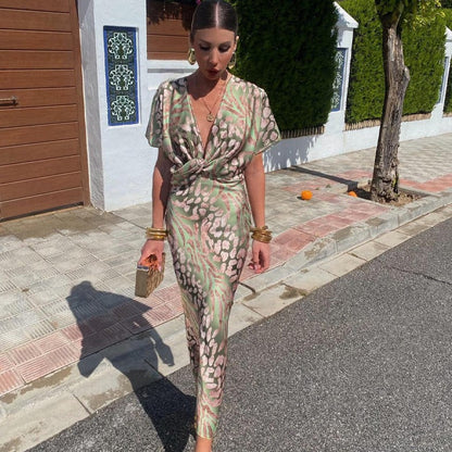 CD - Rochie maxi răsucită pentru femei cu flori