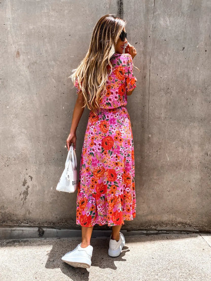 CD - Rochie maxi cu decolteu în V cu model floral