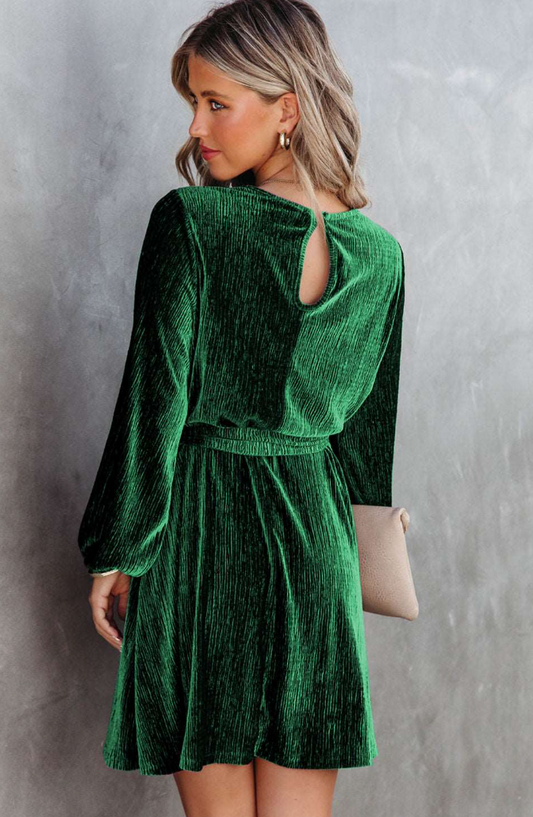 CD | Rochie mini din catifea cu mâneci lungi