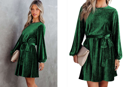 CD | Rochie mini din catifea cu mâneci lungi