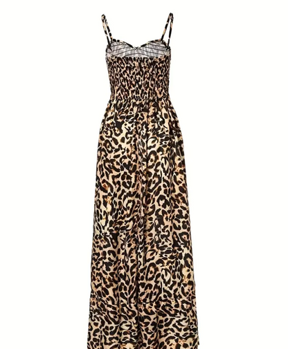CD | Rochie maxi cu imprimeu leopard și bretele spaghetti