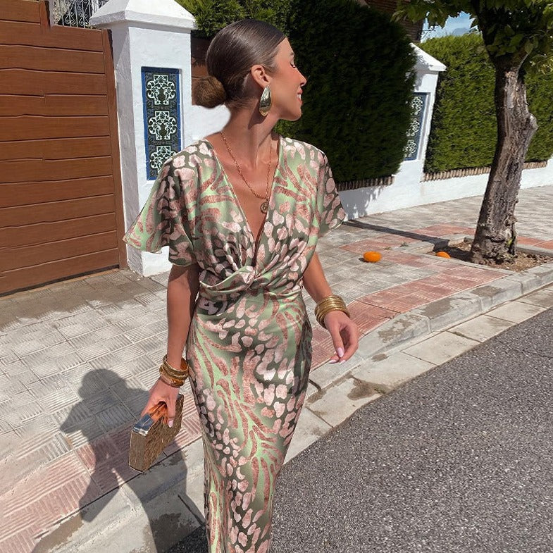CD - Rochie maxi răsucită pentru femei cu flori