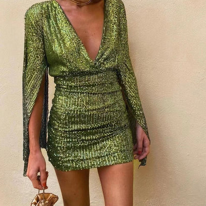 CD | elegante femei paiete rochie mini cu mâneci batwing