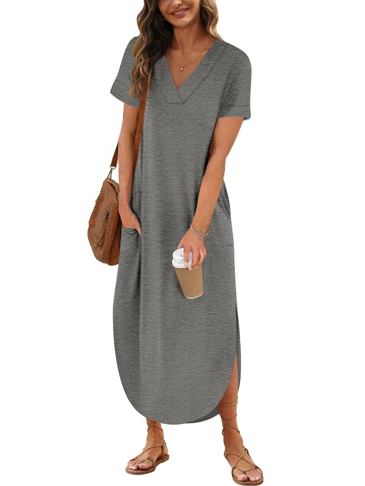 CD - Rochie casual din bumbac cu decolteu în V